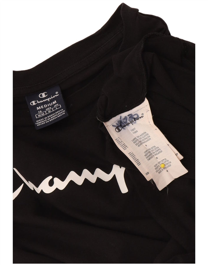 Champion Mens Graphic Top Long Sleeve Medium Black Cotton