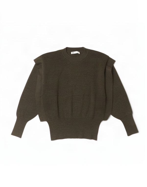 Maglione maglione girocollo a pipistrello da donna Zara UK 10 piccolo in lana kaki
