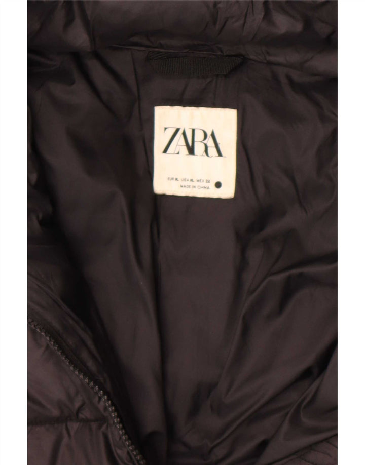 Zara Womens Hooded Padded Jacket UK 18 XL Black