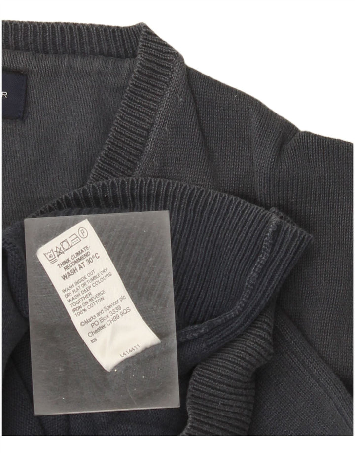 Marks & Spencer Womens V-Neck Jumper Sweater UK 14 Medium Navy Blue Cotton