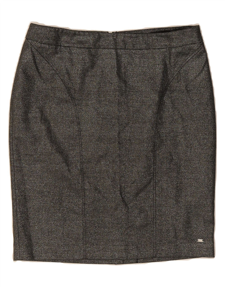 TOMMY HILFIGER Womens Pencil Skirt US 12 Large W34  Silver Polyester Vintage Tommy Hilfiger and Second-Hand Tommy Hilfiger from Messina Hembry 