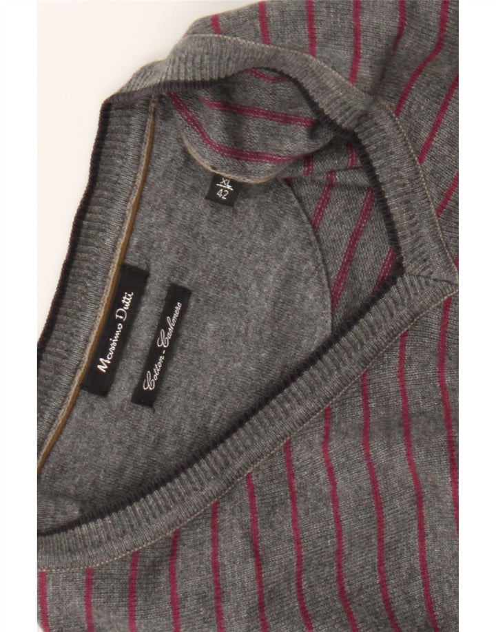 MASSIMO DUTTI Mens V-Neck Jumper Sweater XL Grey Pinstripe Cotton Vintage Massimo Dutti and Second-Hand Massimo Dutti from Messina Hembry 