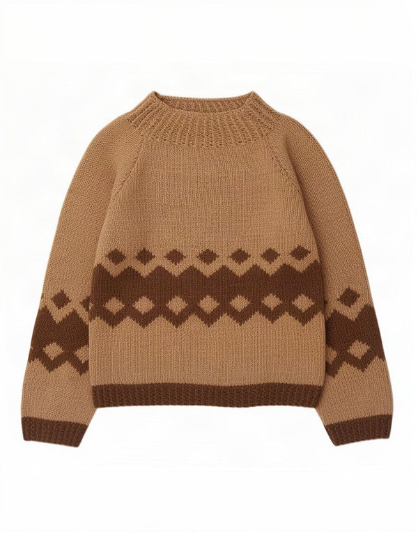 Vintage Womens Turtle Neck Jumper Sweater UK 14 Medium Brown Geometric