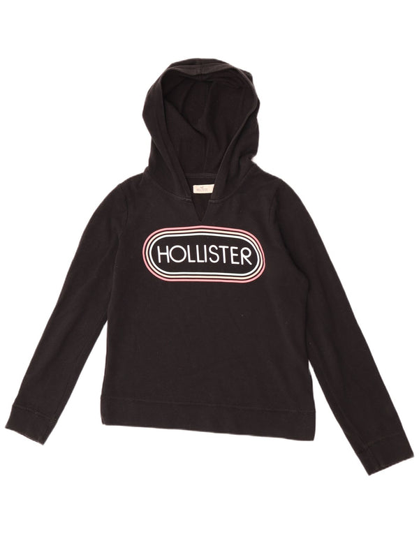 Hollister Womens Graphic Hoodie Jumper UK 10 Small Black Cotton