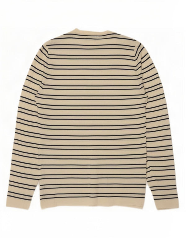 Maglione maglione girocollo da uomo Zara, cotone a righe grandi bianco sporco