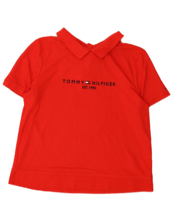 Tommy Hilfiger Damen-Poloshirt mit Grafik, UK 14, Größe L, Rot, Baumwolle