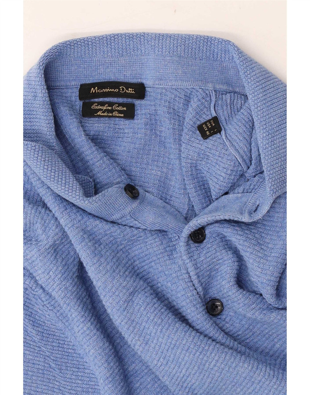 Massimo Dutti Mens Short Sleeve Polo Neck Jumper Sweater Large Blue