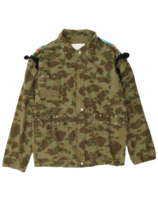 Zara Damen Übergroße Militärjacke UK 6 XS Khaki Camouflage Baumwolle