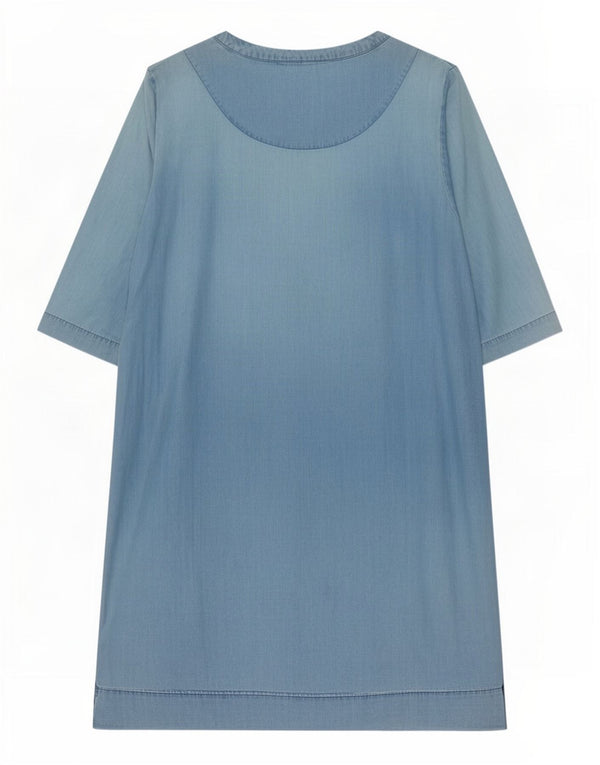 White Stuff Damen-Denimkleid mit 3/4-Ärmeln, UK 12, mittelblaues, geblümtes Lyocell