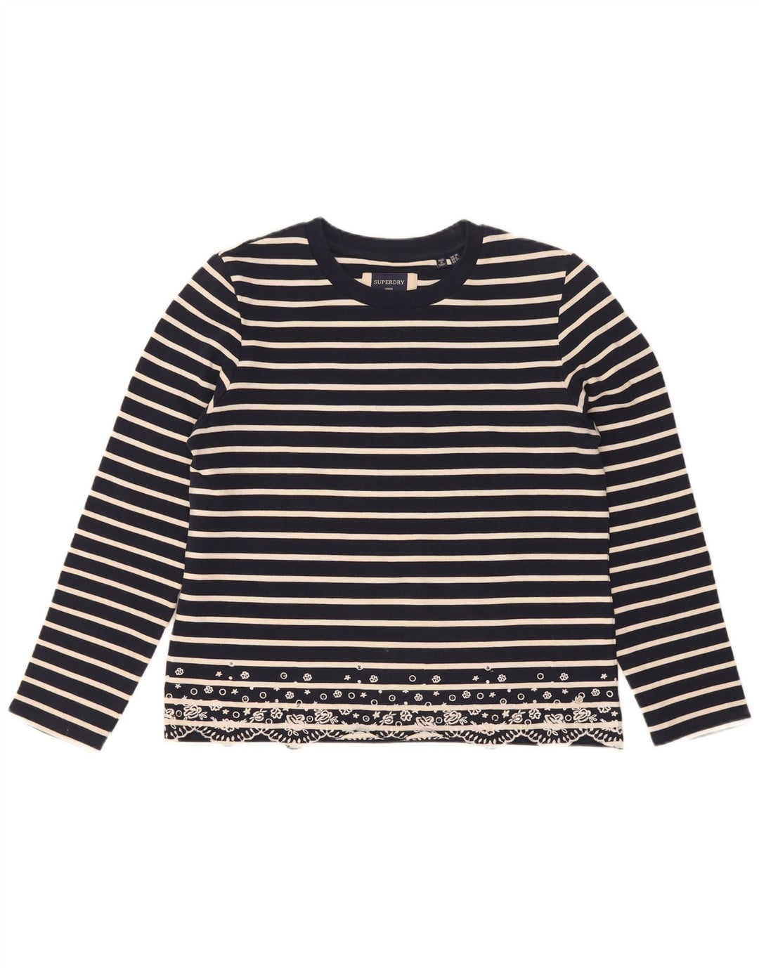 Superdry Womens Oversized Top Long Sleeve UK 10 Small Navy Blue Striped