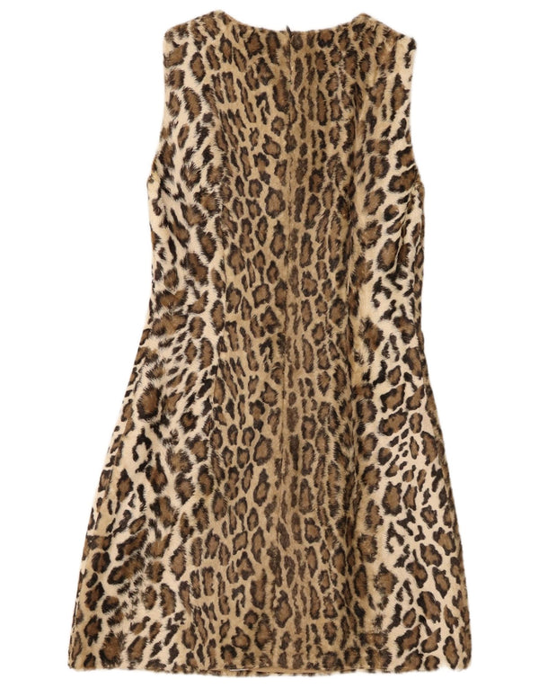 L'altra Moda Damen-A-Linien-Kleid aus Kunstfell IT 40, kleines beiges Tiermuster