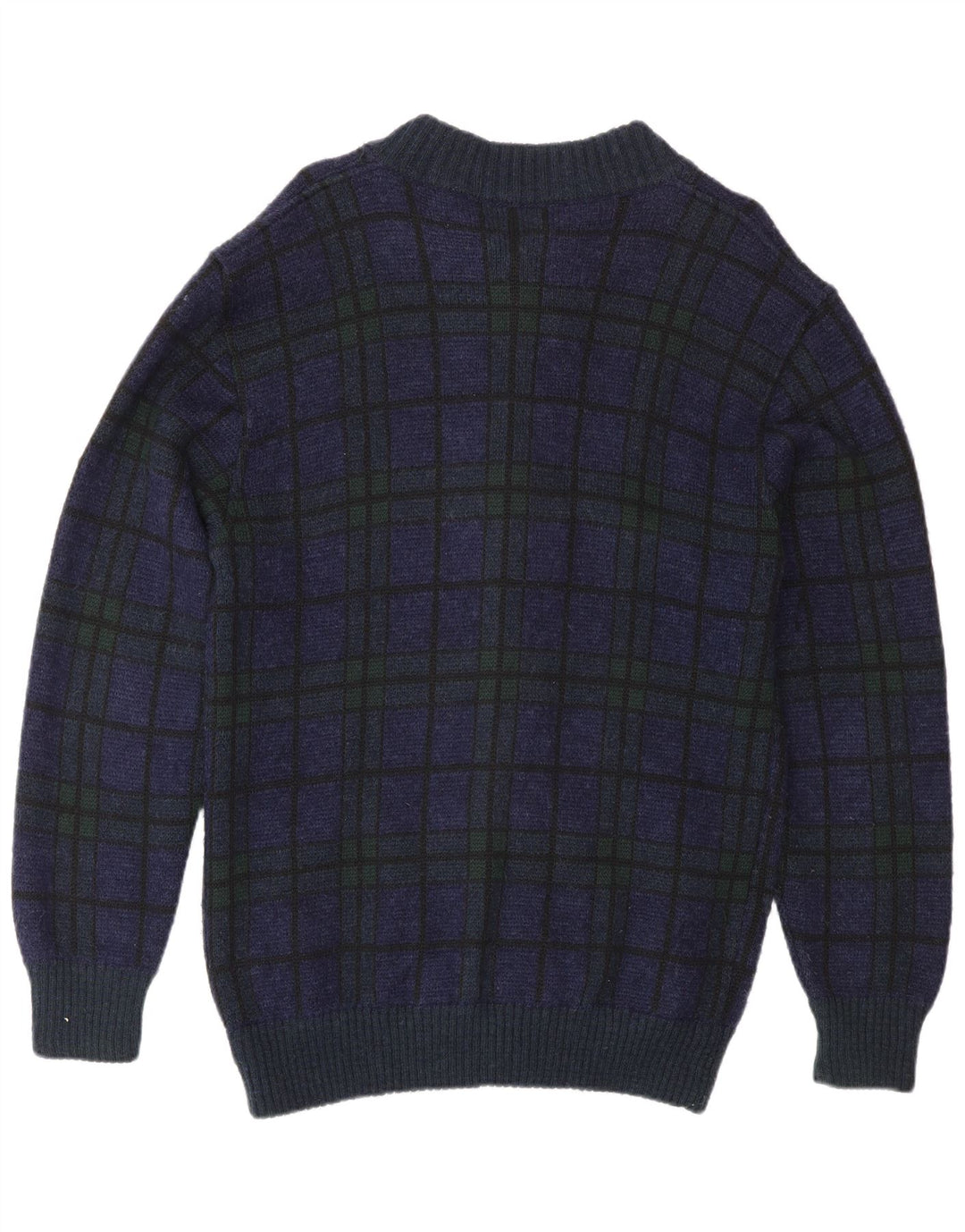 Vintage hombres Cardigan suéter medio azul marino comprobar poliacrílico