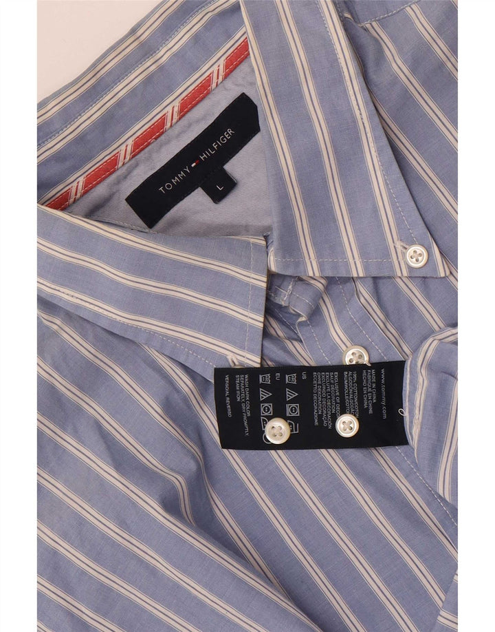 Tommy Hilfiger Mens Shirt Large Blue Striped Cotton