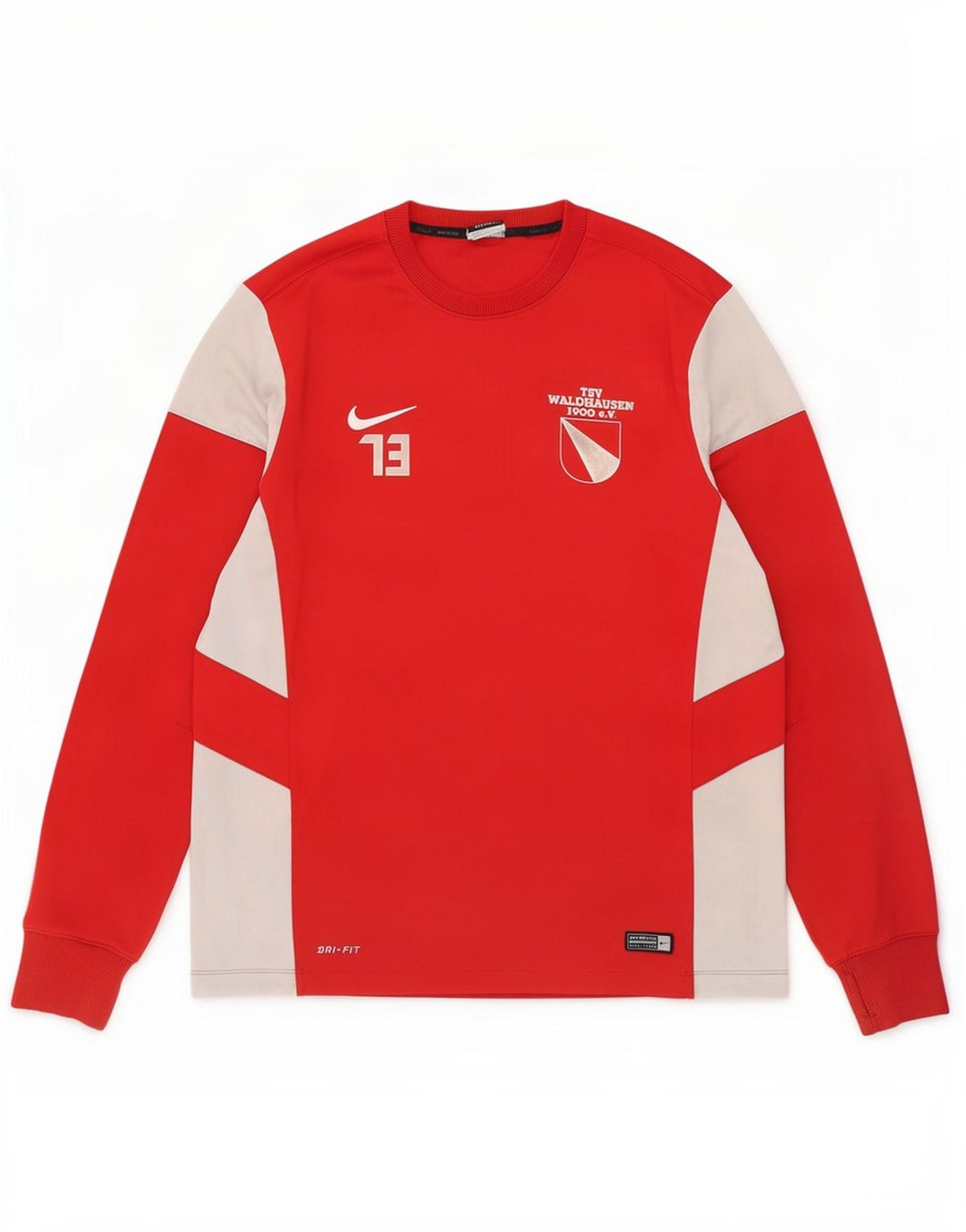 Nike Mens Dri Fit Graphic Top Long Sleeve Large Red Colourblock Polyester