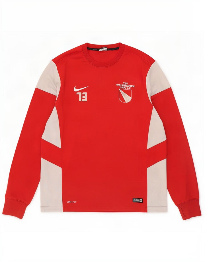 Nike Mens Dri Fit Graphic Top Long Sleeve Large Red Colourblock Polyester