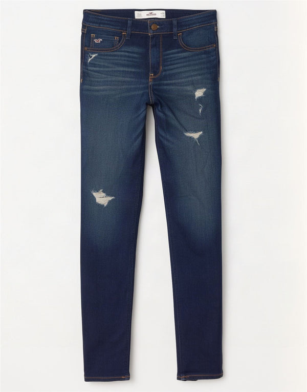Jeans skinny effetto invecchiato Hollister da donna US 3 Small W26 L31 Blu navy