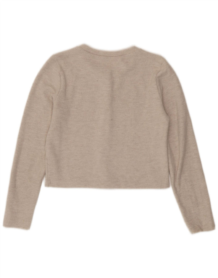 Zara Womens Crop Cardigan Sweater UK 12 Medium Beige Polyester