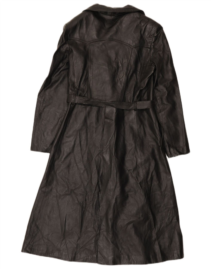 Cappotto vintage da donna in pelle doppio petto IT 46 grande nero