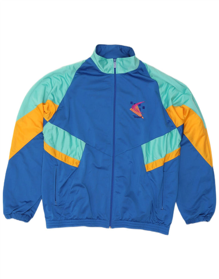 Vintage Mens Graphic Tracksuit Top Jacket XL Blue Colourblock Polyester