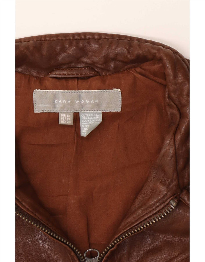 Zara Chaqueta Motera De Cuero Para Mujer UK 42 Marrón Medio