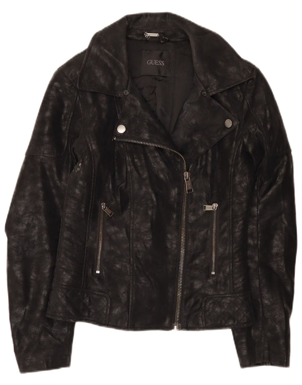 Guess Veste de motard en simili cuir pour femme UK 4 XS Noir Polyuréthane