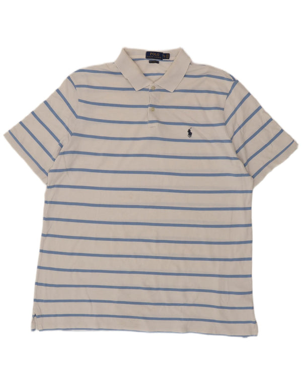 Camisa polo Ralph Lauren masculina Classic Fit XL algodão listrado branco