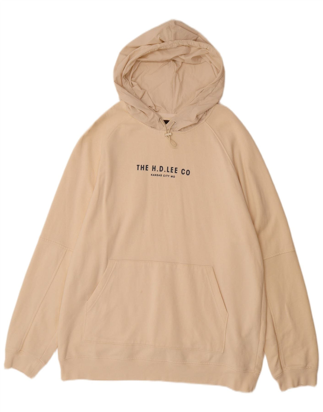 LEE Mens Graphic Hoodie Jumper Large Beige Cotton