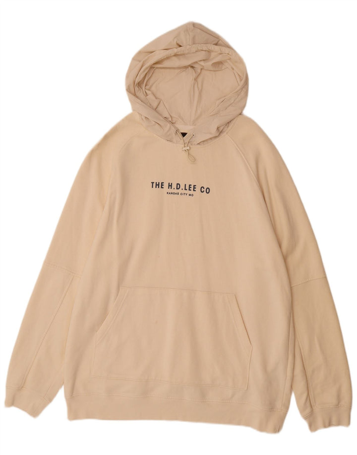 LEE Mens Graphic Hoodie Jumper Large Beige Cotton