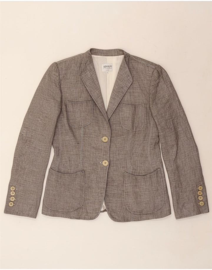 Giacca blazer a 2 bottoni da donna Armani Collezioni IT 46 grande lino grigio