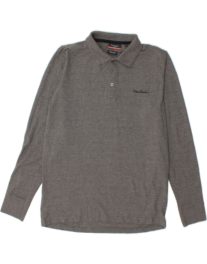 PIERRE CARDIN Mens Long Sleeve Polo Shirt Medium Grey Polyester Vintage Pierre Cardin and Second-Hand Pierre Cardin from Messina Hembry 