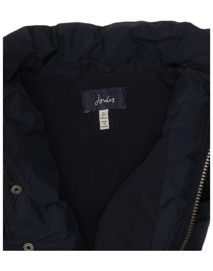 JOULES Boys Hooded Padded Gilet 3-4 Years Navy Blue Polyester Vintage Joules and Second-Hand Joules from Messina Hembry 