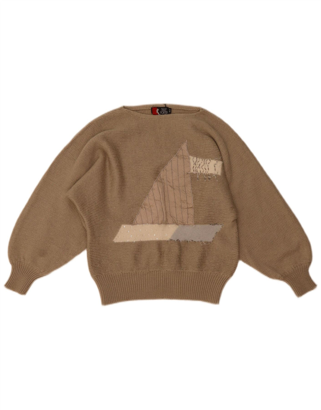 Vintage Dame Grafisk Boat Neck Jumper Sweater IT 42 Medium Brown