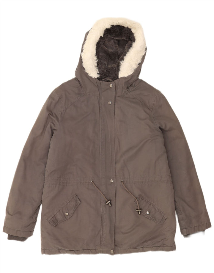 Oasis Dame Hooded Parka Jacket UK 14 Medium Grey Polyester