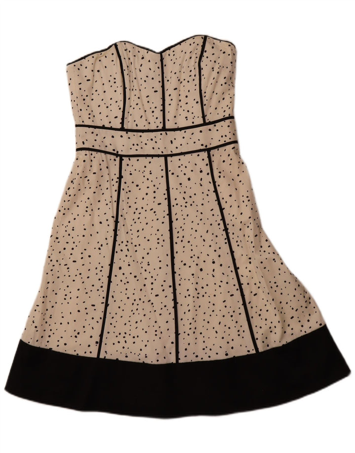 COAST Womens Strapless Dress UK 12 Medium  White Spotted Cotton