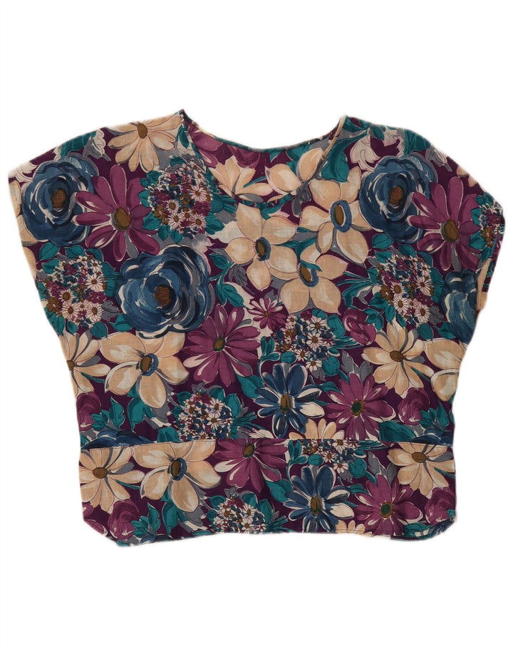 VINTAGE Damen Crop Bluse Top UK 14 Medium Mehrfarbig geblümt