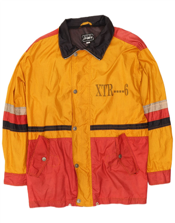Vintage Mens Graphic Raincoat UK 36 Small Yellow Colourblock Polyamide
