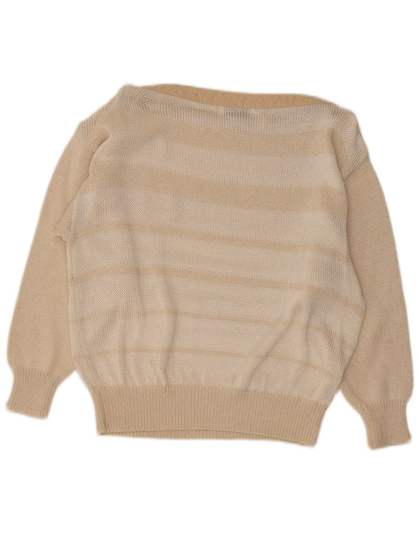 Sambucari - Jersey para mujer con cuello barco, talla 40, tamaño mediano, color beige a rayas