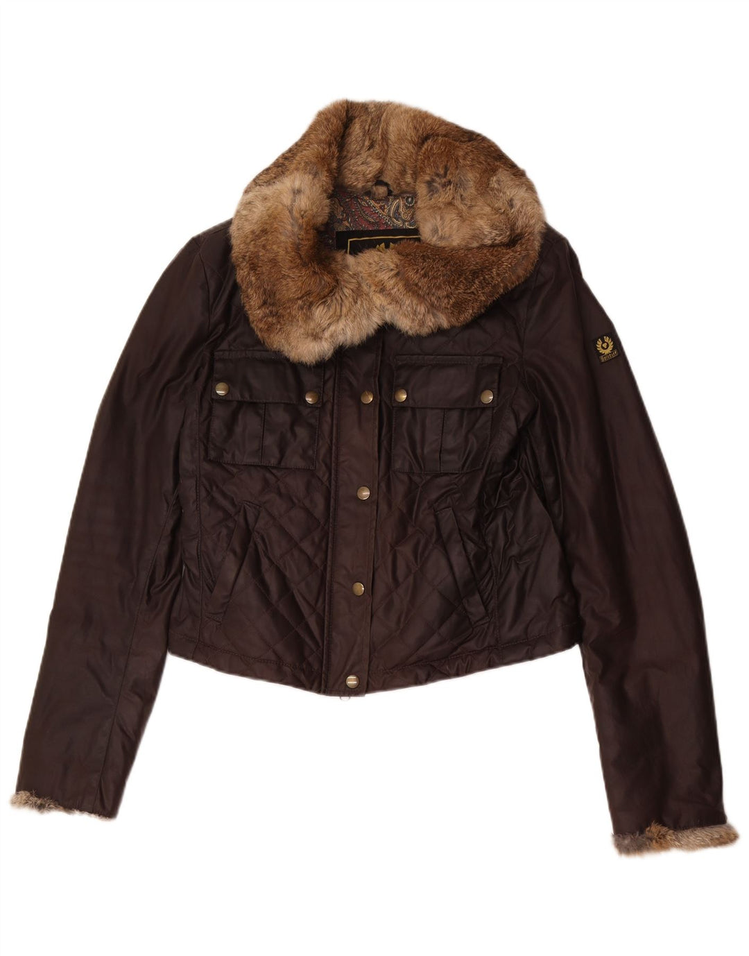 Belstaff Womens Crop Quilted Jacket IT 44 Medium Brown Cotton