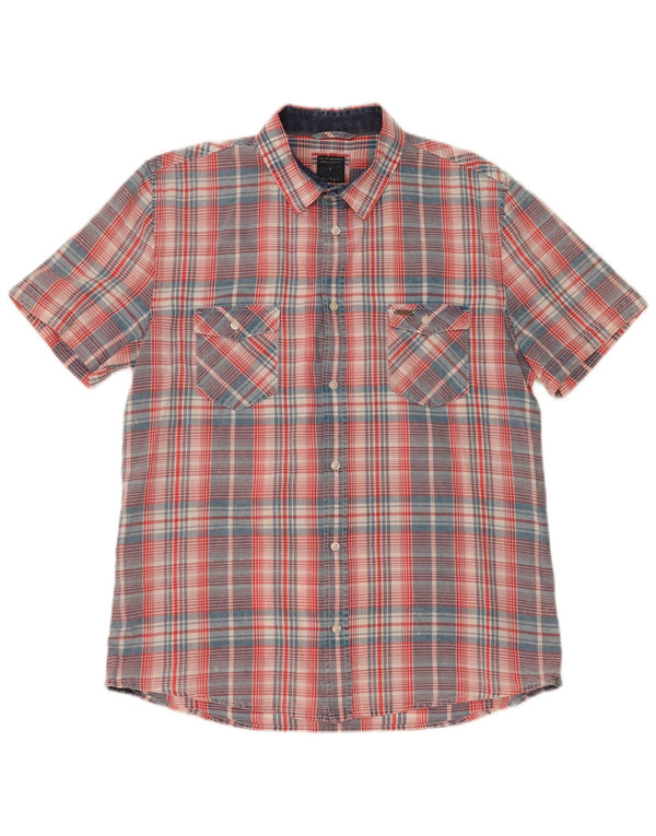 Camicia Guess da uomo a maniche corte XL in cotone scozzese multicolore