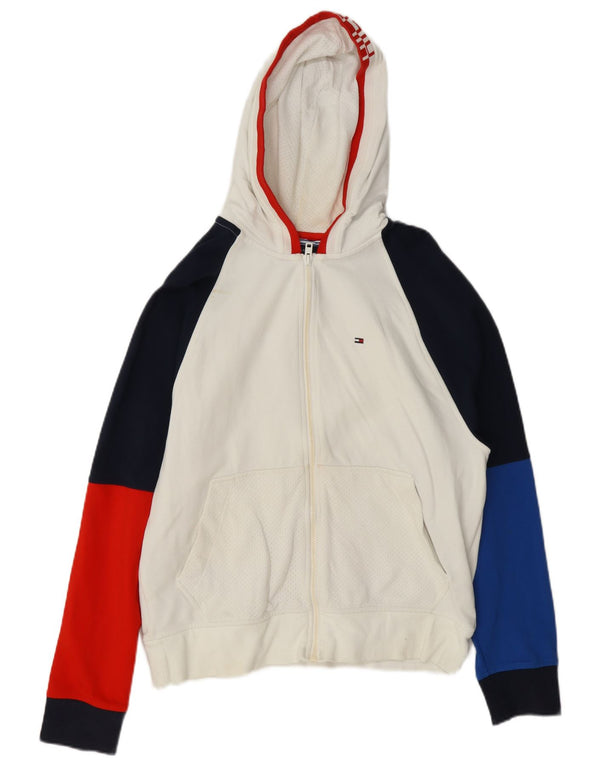 Maglione con cappuccio e zip grafica da uomo Tommy Hilfiger piccolo color block bianco