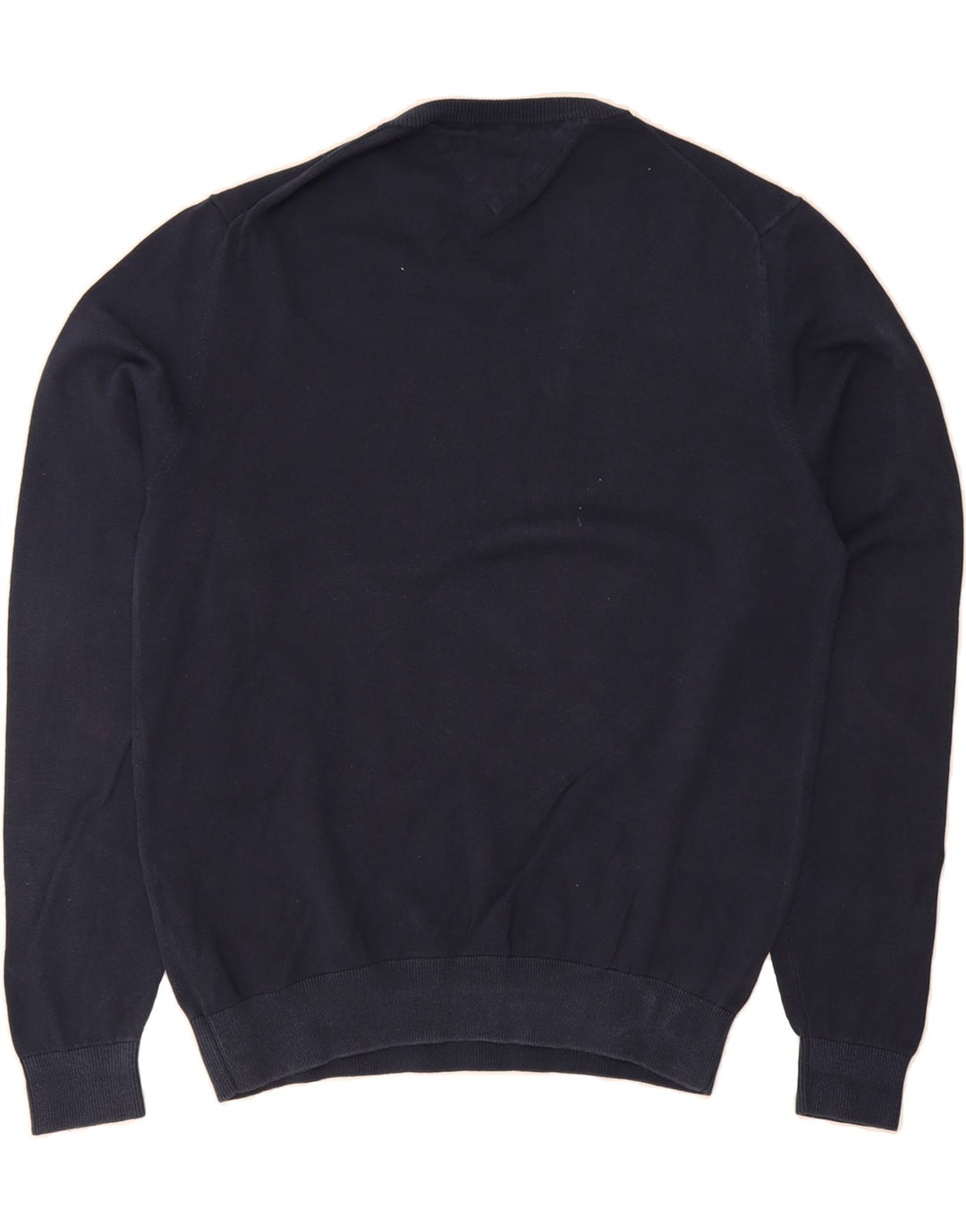 TOMMY HILFIGER Mens V-Neck Jumper Sweater Medium Navy Blue Cotton Vintage Tommy Hilfiger and Second-Hand Tommy Hilfiger from Messina Hembry 