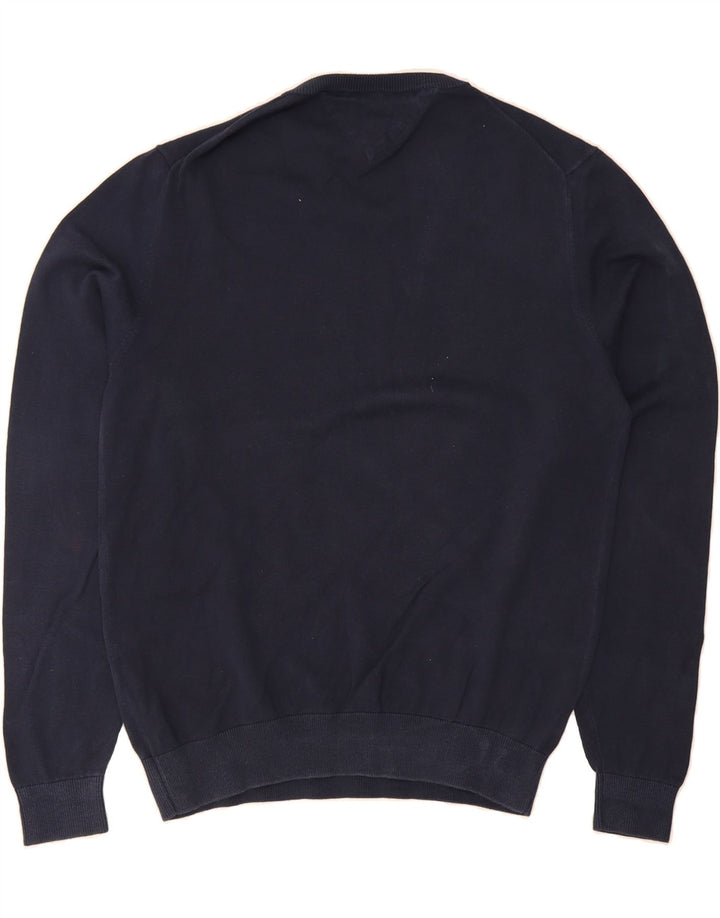 TOMMY HILFIGER Mens V-Neck Jumper Sweater Medium Navy Blue Cotton Vintage Tommy Hilfiger and Second-Hand Tommy Hilfiger from Messina Hembry 