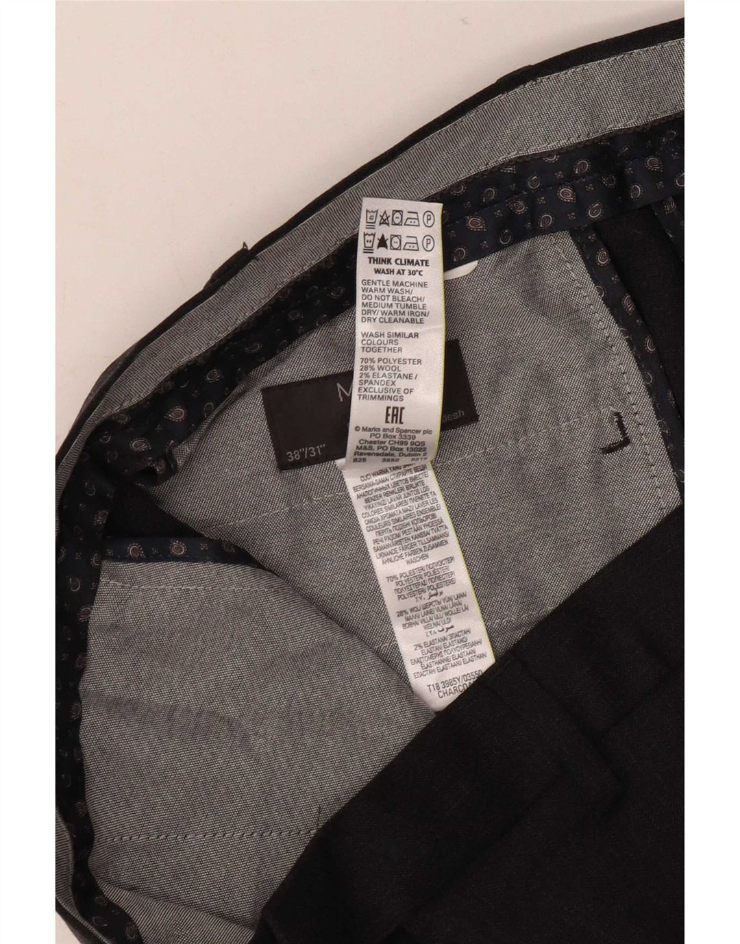 Marks & Spencer Mens Straight Suit Trousers W38 L31 Grey Polyester