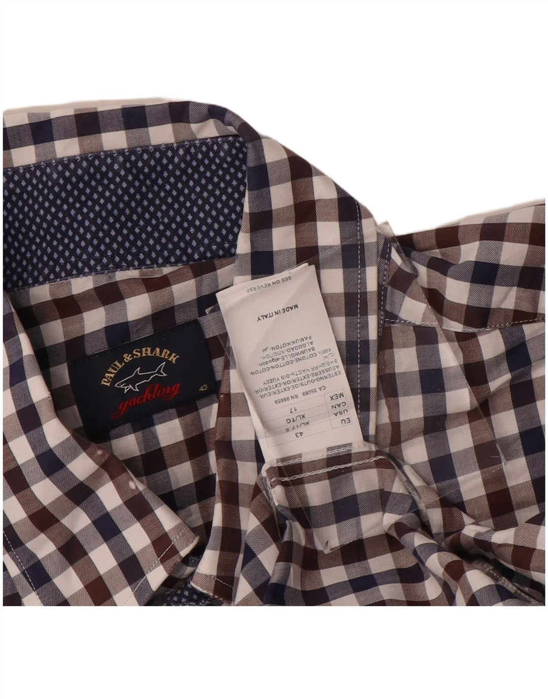 Paul & Shark Mens Yachting Shirt Size 43 Large Multicoloured Gingham Cotton