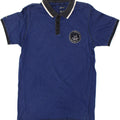 JACK & JONES Mens Graphic Polo Shirt Medium Navy Blue Pinstripe Vintage Jack & Jones and Second-Hand Jack & Jones from Messina Hembry 
