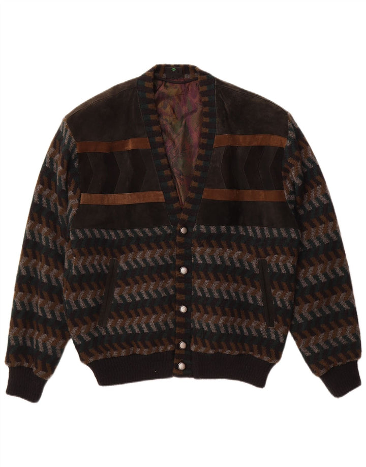 WESTBURY Mens Cardigan Sweater EU 48/50 Medium Brown Chevron Acrylic