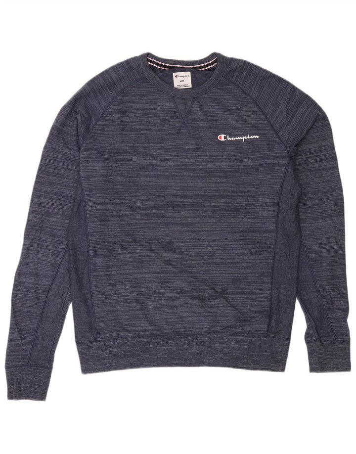 Champion Mens Sweatshirt Jumper Medium Navy Blue Striped Cotton