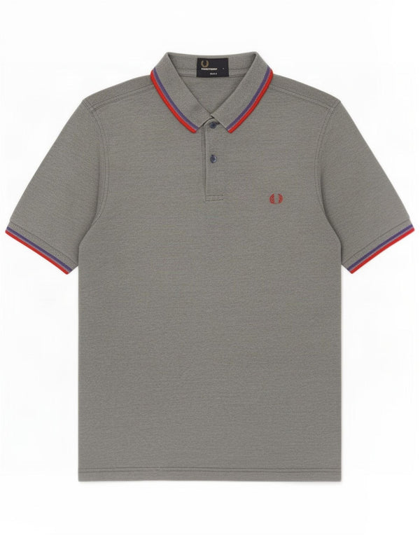 Fred Perry Mens Slim Fit Polo Shirt Large Grey Striped Cotton