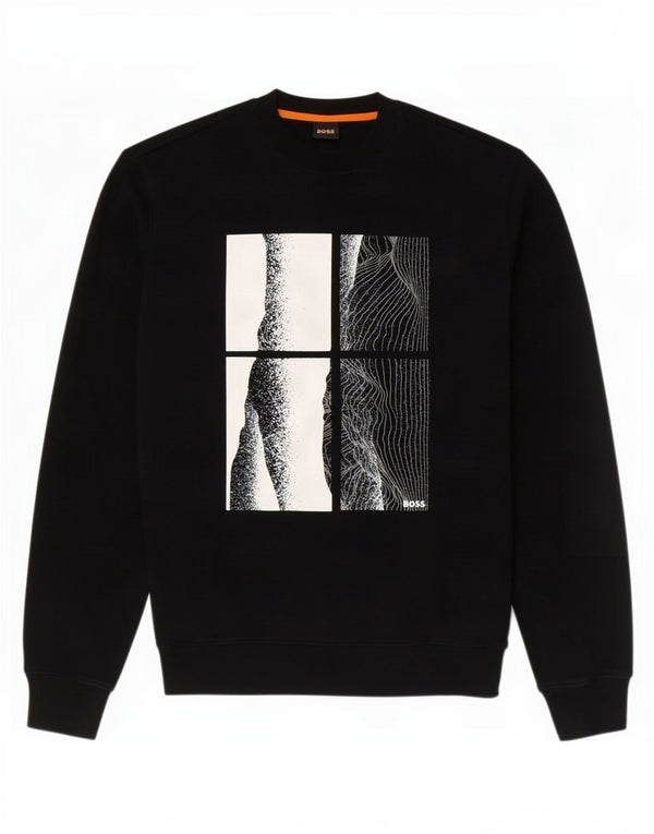 Felpa grafica da uomo Hugo Boss, maglione, cotone nero medio
