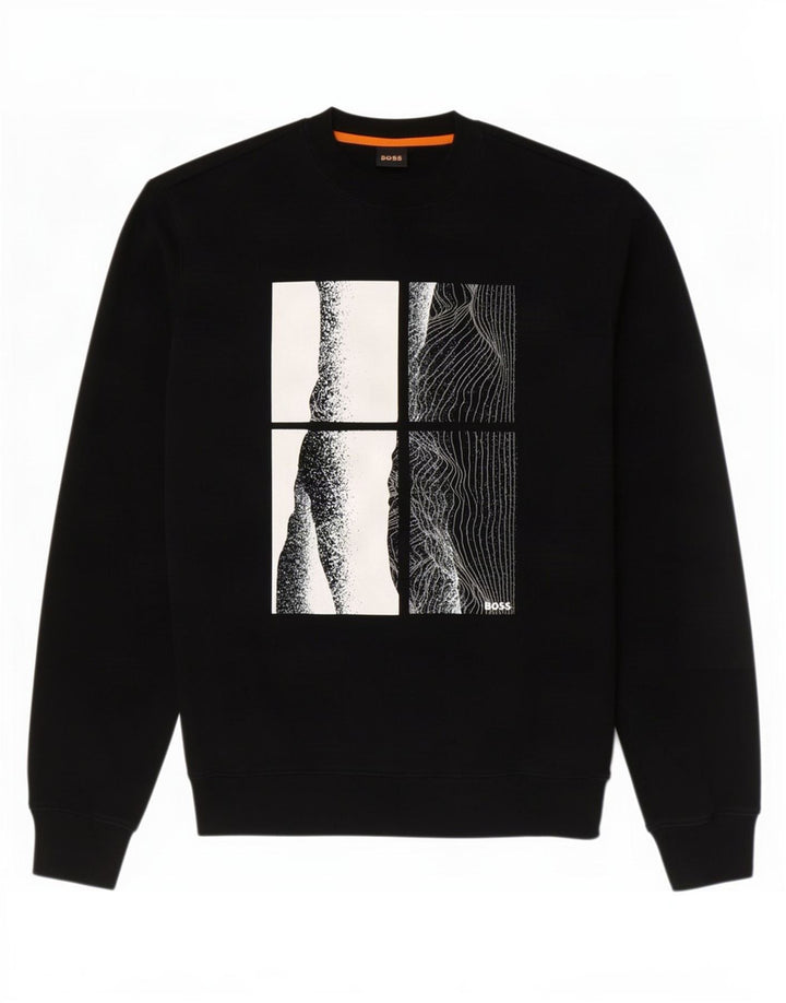 Felpa grafica da uomo Hugo Boss, maglione, cotone nero medio